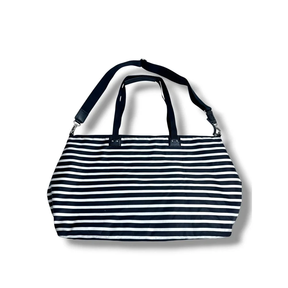 Kate Spade Weekender Bag Womens Large Black White Striped Packable